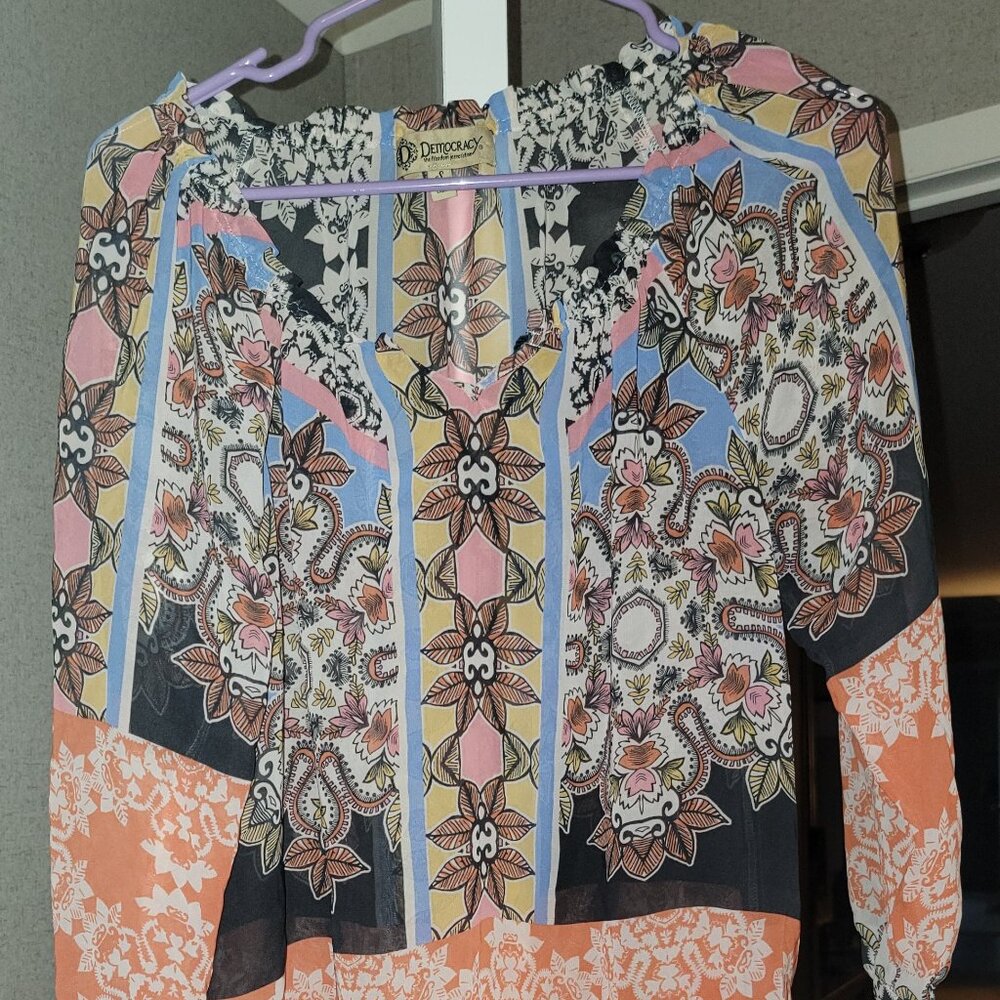 Democracy patterned blouse
